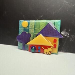 Kitty Cat In Front Of House Signed House Pins By Lucinda Brooch Pin Handcrafted
